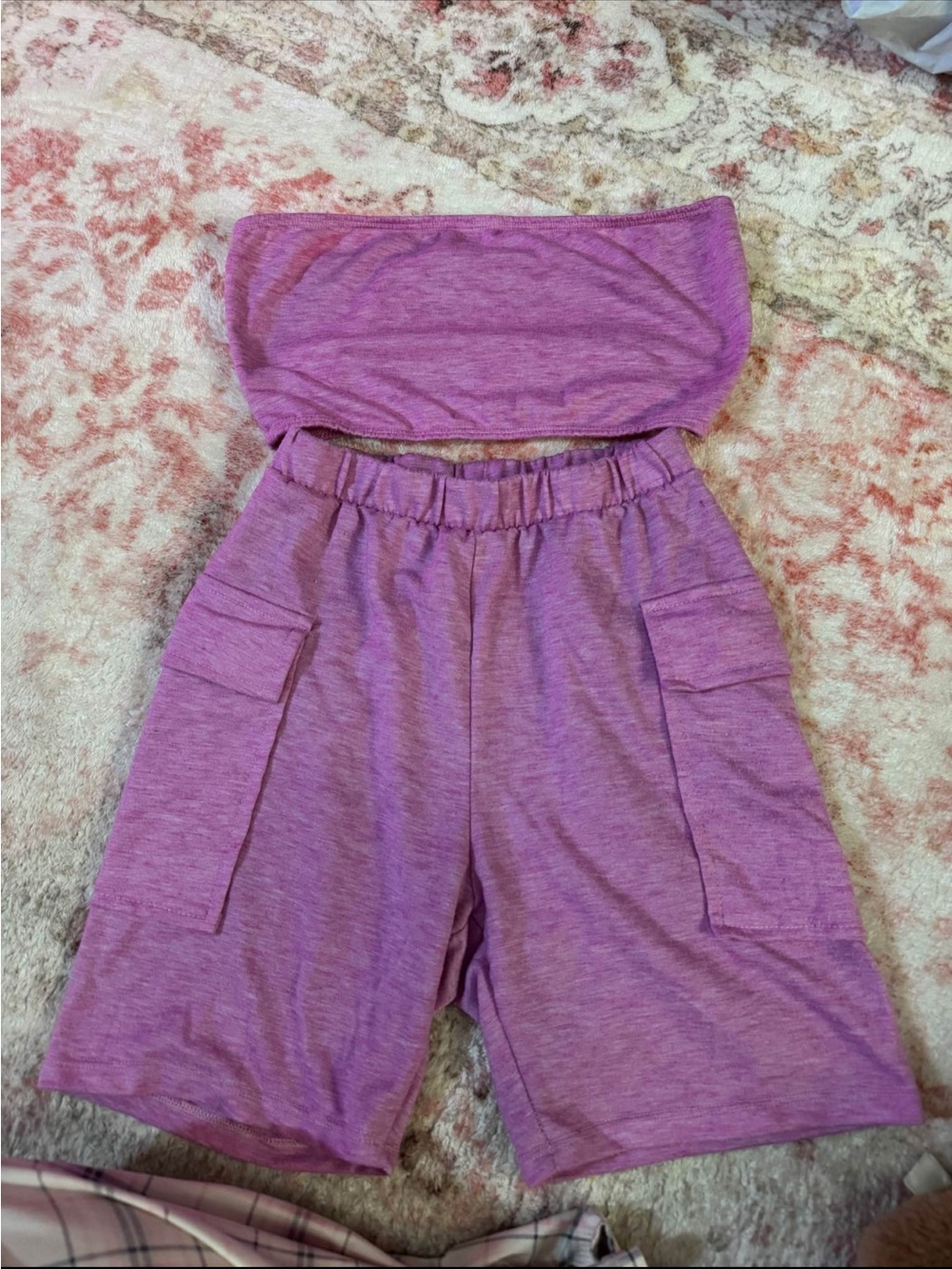 Fashion Nova Pink Ribbed Lounge Set Top and Shorts
